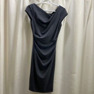 NWT. White House Black Market. Charcoal drape neck dress.  Size: 00